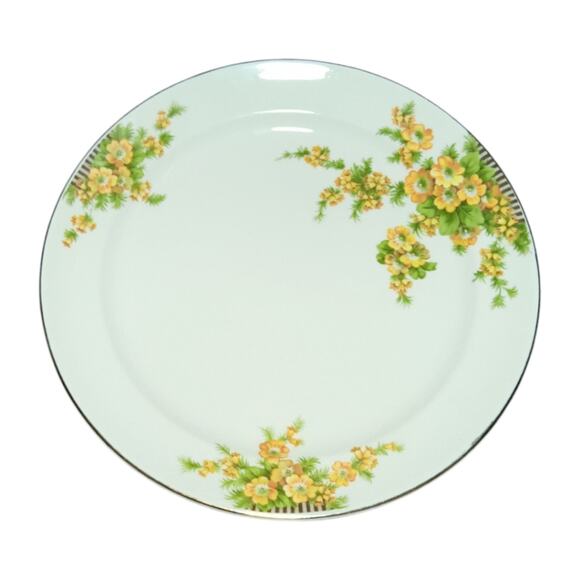 Paden City Pottery Mid-Century Modern Yellow Floral Striped plate Set of 2 9.5" - Picture 1 of 3